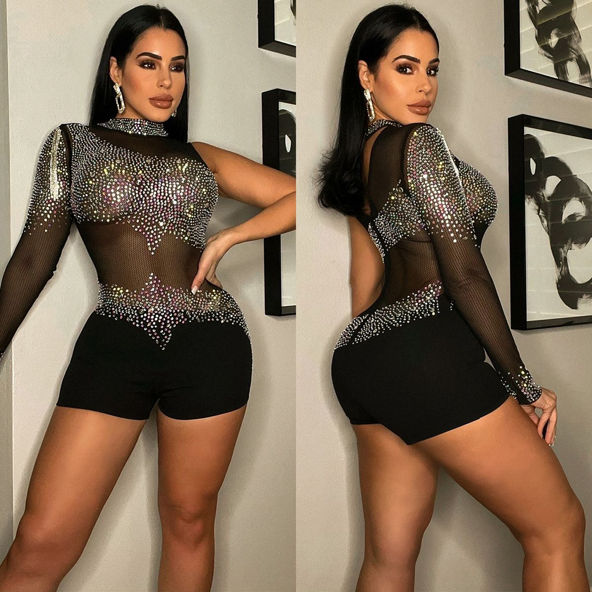 Voya Voya Women's Euro-American Style Fashion Diamond-Encrusted Jumpsuit_ecoleips.com