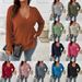 Women's Plus Size V-Neck Long Sleeve T-Shirt - Soft Brushed Striped Casual Top, Loose Fit Pullover For Autumn & Winter_ecoleips.com