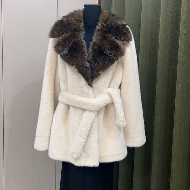 Women’s Mid-Length Faux Sable Coat – Belted Trench Style With Plush Fur Lining | Elegant Winter Outerwear For Office & Evening_ecoleips.com