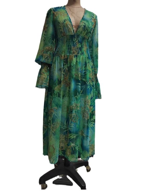 Women's Clothing New Sexy Deep V Printed Beach Dress_ecoleips.com