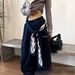 Retro Flame Print Detachable Strap Baggy Pants – Women’s Hip-Hop Wide Leg Joggers In White/Navy_ecoleips.com