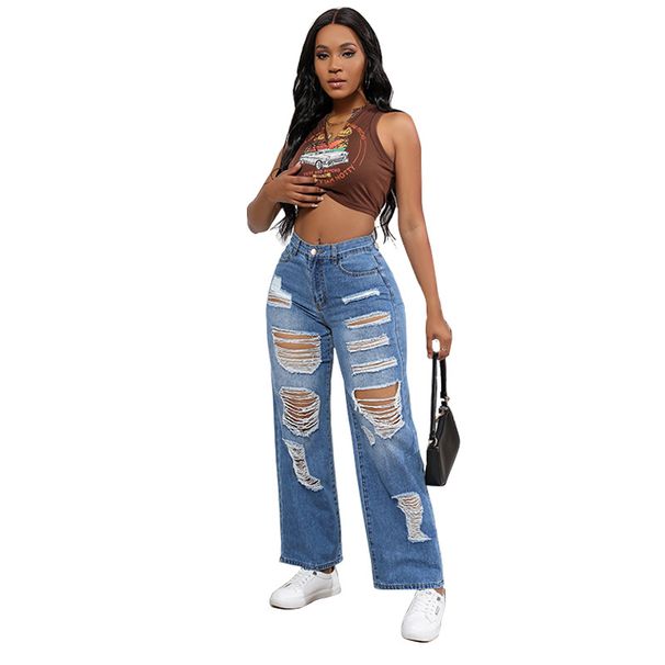 Women's Clothing Women's High-Waisted Ripped Jeans High Elasticity Loose Straight Leg Fashion Denim For Formal & Casual For Women_ecoleips.com