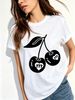 Women Crew Neck Short Sleeve T-Shirt, Cherry Heart Number 777 Graphic Loose Fit Casual Summer Basic Tee Tops_ecoleips.com