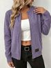 Lilac Purple Zip Up Crew Neck Pit Rib Knit Cardigan, Loose Lightweight Breathable Soft Skin-touch Long Sleeve Pocket Jacket_ecoleips.com