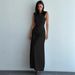 Summer Slim Fit Faux Two Piece Sleeveless round Neck Dress Fashionable Gathered Gentle Style Slimming Women's Clothing_ecoleips.com