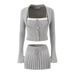 Women’s Knitwear 3-Piece Set – Chic Cardigan + Camisole + Pleated Skirt, Autumn & Winter Layering Essentials (Blue, Beige, Gray)_ecoleips.com