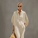 Women's Loose Fit Stand Collar Button Front 3/4 Sleeve Shirt Maxi Dress – Casual Resort Gown For Spring Summer 2026_ecoleips.com