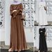 Women's Clothing Trumpet Sleeves Split Hem Loose Pullover Solid Color Dress_ecoleips.com