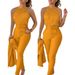 Women's Clothing New Fashion Tops Solid Color Pants Set Two piece Set with Belt_ecoleips.com