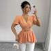 2026 Euroean And American Fashion Style V-neck Cross-waist Solid Color Short-sleeve Women's Cro_ecoleips.com