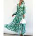 Bohemian Women's Long Sleeve Maxi Dress Floral Print V-Neck High Waist A-Line Casual Flowy Dress_ecoleips.com