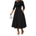 Elegant U-Neck Pocket Maxi Dress for Women A-Line Dress with Flowy Hem in Solid Colors Pink Purple Deep Orange White Black Blue_ecoleips.com