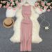 Summer Sexy Slim Fit Vest Dress Backless Sleeveless Mid Length Slit Knit Bodycon New_ecoleips.com