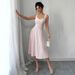 Women's Square Neck Sleeveless Dress Pink Button Front Elegant Summer Midi Dress_ecoleips.com