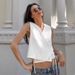 Women's Clothing Temperament White Sleeveless Shirt Women Design Lace Up V Neck Vest Top_ecoleips.com