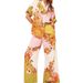 Women's Export Clothing 2026 Fashion Floral Print Short Sleeve Color Block Casual Tie-Waist Pants Set For Women_ecoleips.com