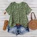 European And American Style Women's V Neck Short Sleeve Top Green Floral Casual Loose Fit Comfortable Summer Wear_ecoleips.com