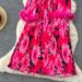 Women's Clothing Mature Style Waist Fur Sleeves Spliced Printed Pleated Long Skirt_ecoleips.com
