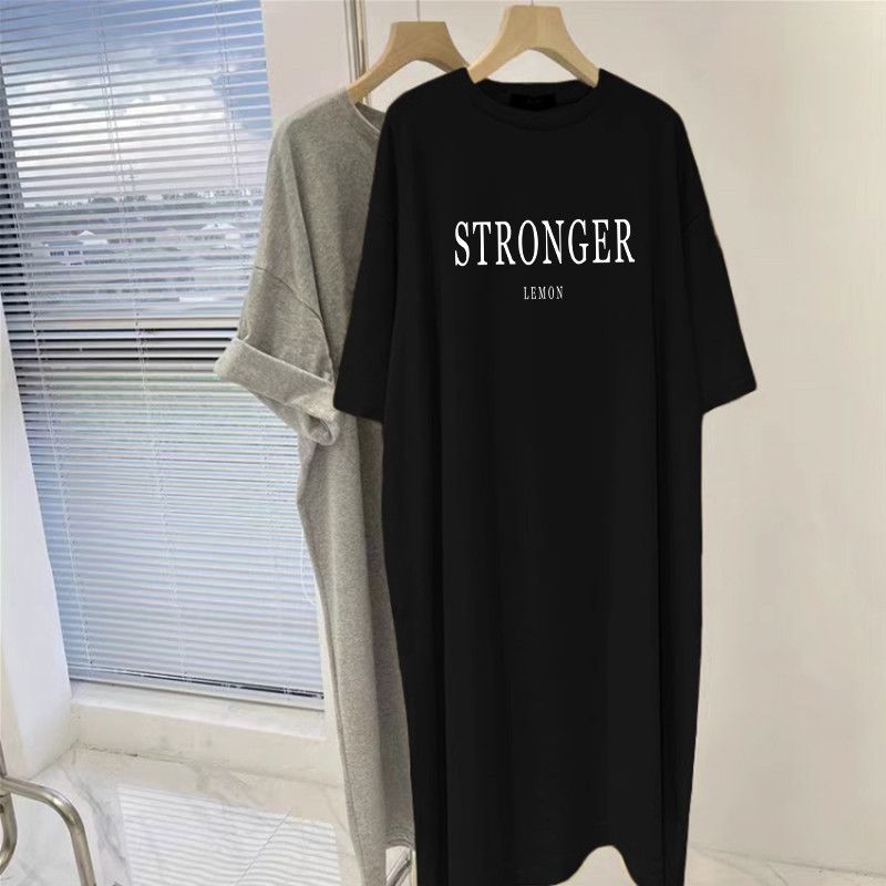 Summer Oversized Loose Dress Women 2025 New Simple Casual Letter Printed Short Sleeved Dress_ecoleips.com