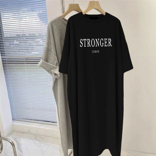 Summer Oversized Loose Dress Women 2025 New Simple Casual Letter Printed Short Sleeved Dress_ecoleips.com