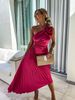 Women's Clothing women's new solid color dress fashion sexy oblique shoulder pleated hollow dress 8043_ecoleips.com