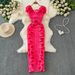 Women's Clothing Banquet Dress Light Luxury Niche Pleated Three Dimensional Ruffles Slim Long Temperament Dress_ecoleips.com