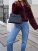 Burgundy Short Faux Fur Coat – Elegant Lapel Jacket For Women (S/M/L, Wine Red)_ecoleips.com