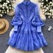 Elegant French Court-Style Lantern Sleeve Dress With Embroidered Lace Details – A-Line High Waist Flowy Maxi Dress For Women_ecoleips.com