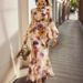 Women's Floral Print Wrap Dress Elegant Ruffle Hem Cinched Waist Long Sleeve Maxi Dress Yellow S to XXL_ecoleips.com