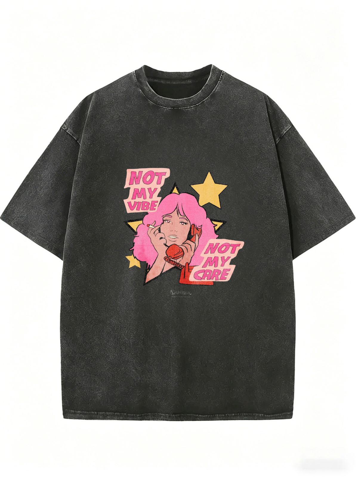 Not My Vibe Not My Care Pink Hair Girl Retro Graphic Acid Wash Washed Oversized T Shirt Women Crew Neck Short Sleeve Loose Vintage Street Tee_ecoleips.com