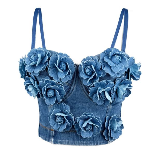 ng2510292 2024 Summer New Women's Handmade Beaded Floral Embellished High-end Sexy Camisole Denim Fishbone Bra_ecoleips.com