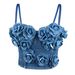 Women's Clothing Hand Beaded Flowers Embellished High End Sexy Camisole Denim Fishbone Corset_ecoleips.com