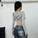 Voya Women's Spring And Summer Gray Hooded Short Knitted Cardigan With Deep V-neck, Slim Fit And Exposed Navel, Urban Style Spicy Girl Top_ecoleips.com