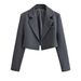 Women's Clothing High Grade Solid Color Buttonless Short Suit Jacket Autumn Temperament High Waist Shoulder Pad Long Sleeve Small Suit Top_ecoleips.com