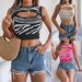 Real Shot Of 2026 Summer Hollow-out Contrasting Color Zebra Print Cropped Knit Top For Vacation. Cross-border_ecoleips.com