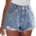 New European And American Tyle Amazon Bet-elling Fahionable Women' Lim-fit Ripped Raw-edge Hand-beaded Denim_ecoleips.com