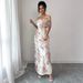 Voya Recommend! Ladies' Elegant And Romantic Ruffle Edge Off Shoulder Cinched Tight Mesh Floral Dress_ecoleips.com