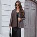 Women Brown Faux Leather Blazer Jacket Lapel Collar Single Breasted Loose Long Sleeve Oversized Moto Coat With Pockets_ecoleips.com