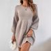 Elegant Knit Sweater Dress With Lantern Sleeves & A-Line Hem - Soft Polyester Blend For Women (Available In Black/Khaki, Sizes S-XL)_ecoleips.com