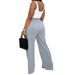 Women's Clothing Fashion Casual Elastic Waist Drawstring Striped Stitching Fabric Wide Leg Sports Trousers_ecoleips.com