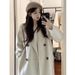 "Korean Oversized Wool Blend Coat Women's Long Trench Coat With Notched Lapel In Beige/Pink/Grey/Taupe/Black/Purple"_ecoleips.com