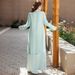 Premium Two-Piece Mint Green Abaya – Sheer Outer Layer With Rhinestone Embellishments, Perfect For Special Occasions_ecoleips.com