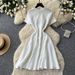 Women's Clothing Red Style Knitted Dress For Women Short Sleeve High Waist A-Line Skirt Slimming Sophisticated Summer Fashion_ecoleips.com