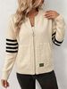 Women Soft Skin-Friendly Breathable Knit Zip Cardigan Striped Sleeve Stand Collar Long Sleeve Oversized Loose Pocket Knit Jacket_ecoleips.com