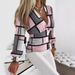 Women's V-Neck Printed Long Sleeve Blouse - Elegant Floral & Striped Patterns, Breathable Polyester-Cotton Blend, Versatile Casual & Office Wear_ecoleips.com