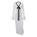 Women's Sexy V Neck Lace Up Ruffled Long Sleeve Side Slit Bodycon Midi Dress – Ins Style Fall Gown 2026_ecoleips.com