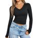 Women's Clothing Slim-Fit V-Neck Milk Silk Long Sleeve Top – Stretchy Layering Essential (XS-XXXL)_ecoleips.com