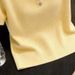 Spring/Summer Women's Knitted Short Sleeve T-Shirt V Neck Straight Shoulder Yellow Slimming Top For Youthful Stylish Look_ecoleips.com