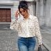 Elegant Women's Blouse With Floral Print & Lace Cutout Design, Polo Collar, Relaxed Fit, Breathable Knit Fabric, Plus Size Options (1XL-4XL)_ecoleips.com