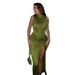 Women's Slim Fit Sleeveless Split Mid Length Dress Sexy Solid Color New Dress By Monsoon_ecoleips.com